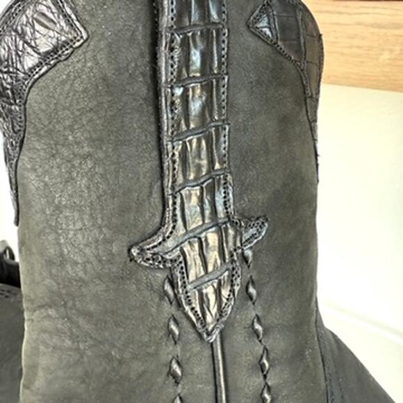 Stallion Boot Co. Black Calf and Caiman Gallegos Handmade Cowboy Boots Size 6.5 - Picture 7 of 12